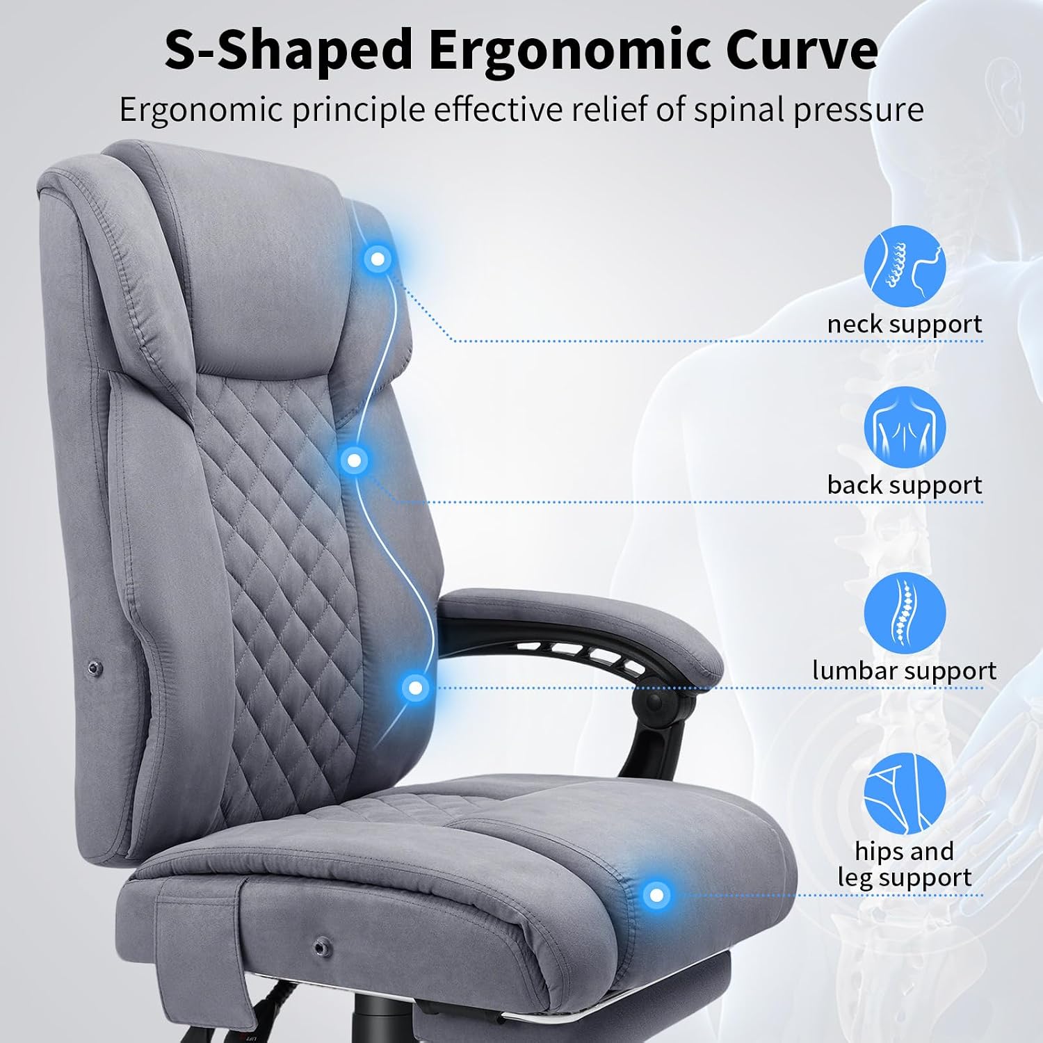 HOFFREE Heated Office Chair Massage Office Chair with Heat 400lbs Executive Reclining Home Desk Chair with Footrest,Linkage Armrests for Heavy People(Grey)