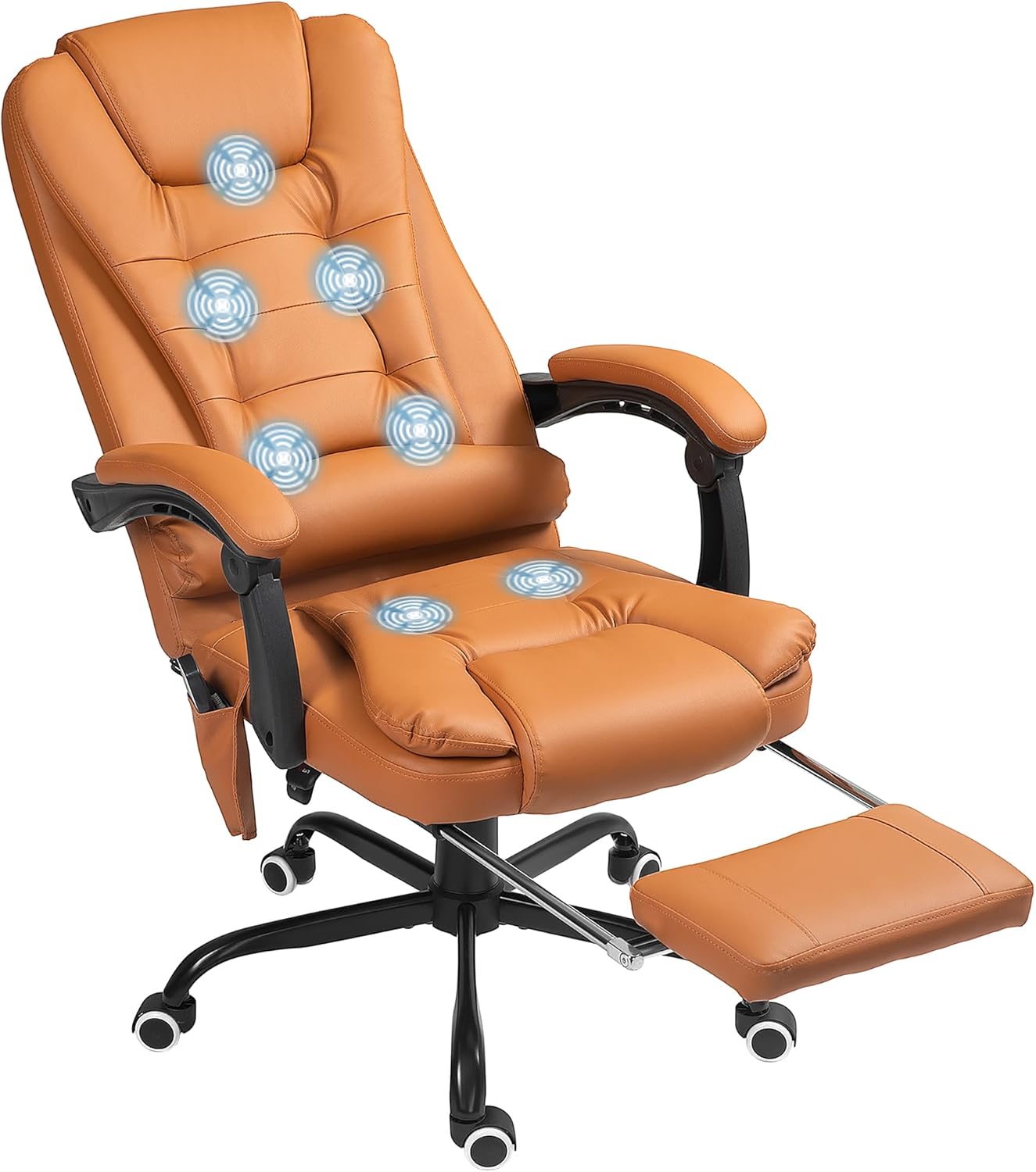 Vinsetto 7-Point Vibrating Massage Office Chair, High Back Computer Chair with Lumbar Support, Footrest, Reclining Back, Adjustable Height, Light Brown