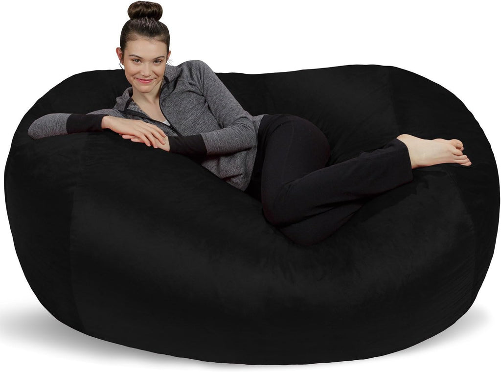 Sofa Sack Bean Bag Lounger - Plush Bean Bag Sofas with Super Soft Microsuede Cover - XL Memory Foam Stuffed Lounger Chairs for Kids, Adults, Couples - Jumbo Bean Bag Chair Furniture 6 Feet - Black