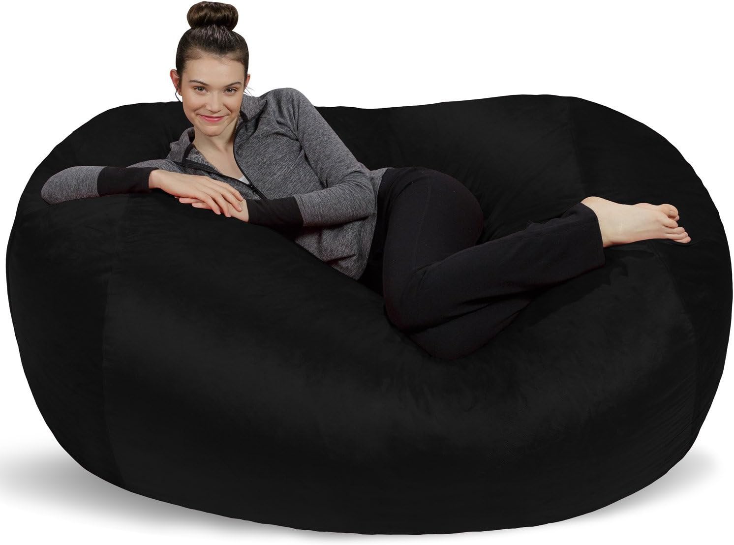 Sofa Sack Bean Bag Lounger - Plush Bean Bag Sofas with Super Soft Microsuede Cover - XL Memory Foam Stuffed Lounger Chairs for Kids, Adults, Couples - Jumbo Bean Bag Chair Furniture 6 Feet - Black