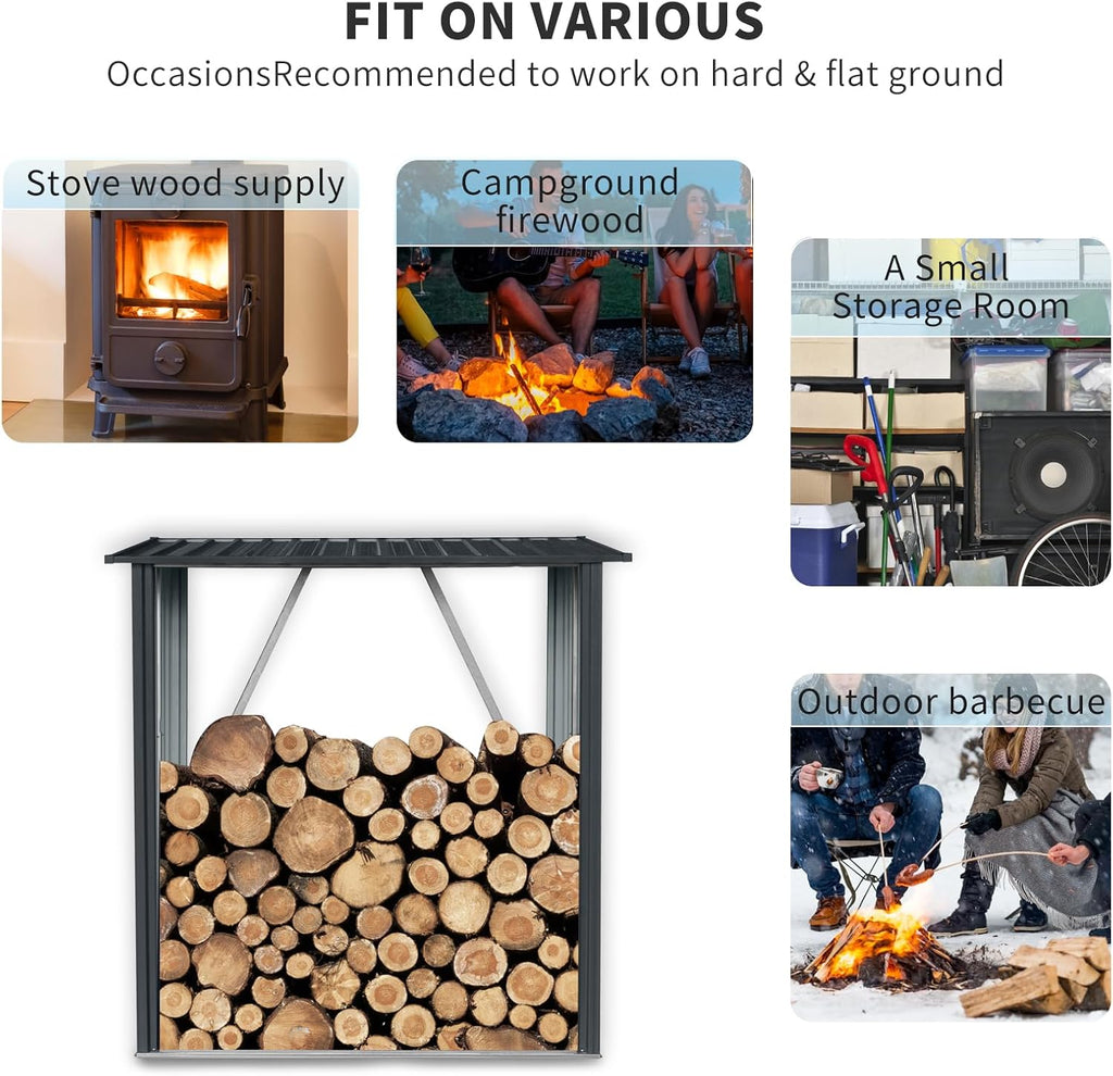 Outdoor Firewood Racks 3FT x 5FT, Firewood Storage Shed, Open Wood Shed For Firewood, Pellet, or Lumber Storage