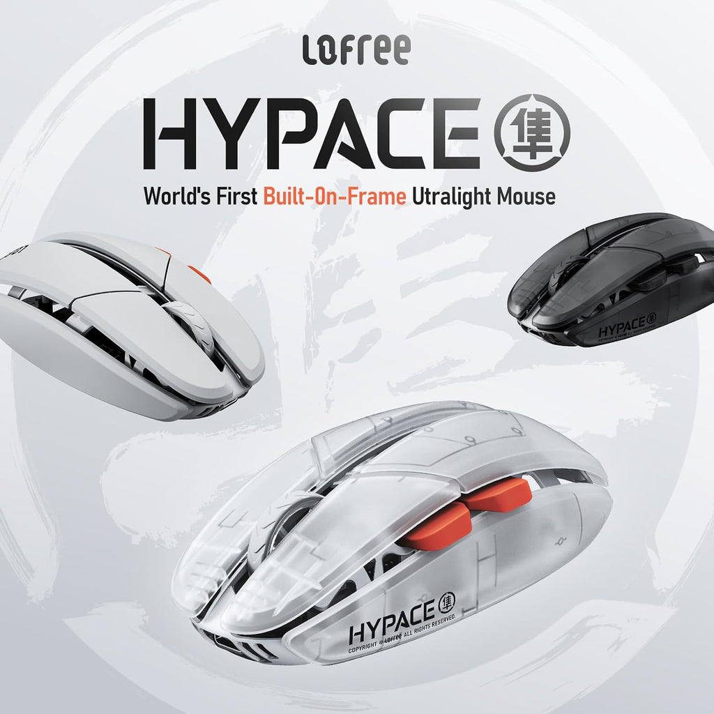 LOFREE Hypace Ultra-Lightweight Wireless Gaming Mouse, 47g, PAW3950 Sensor, 40K DPI, 8K Polling Rate, Mg Alloy Frame, Tri-Mode(Bluetooth/2.4GHz/Wired), 100Hrs Battery for PC/Mac (Crayon Grey)