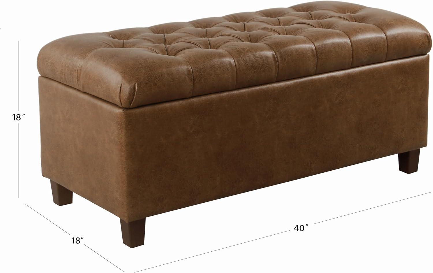 Homepop Home Decor | Button Tufted Storage Bench | Ottoman Bench with Storage for Living Room & Bedroom, Distressed Brown Faux Leather