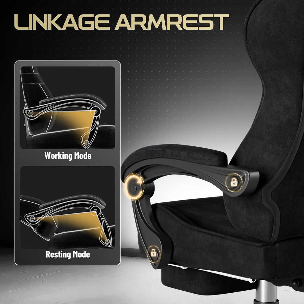 Soontrans Comfortable Video Gamer Chairwith Footrest, Ergonomic Velvet Fabric Gaming Chair for Adult, Reclining Desk Game Office Computer Chairs with Massage Lumbar Cushion,Headrest
