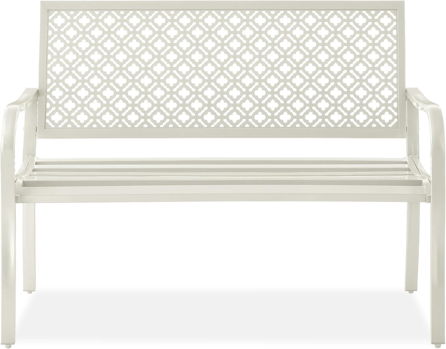 Best Choice Products Outdoor Bench 2-Person Metal Steel Benches Furniture for Garden, Patio, Porch, Entryway w/Geometric Backrest, 790lb Capacity - Ivory
