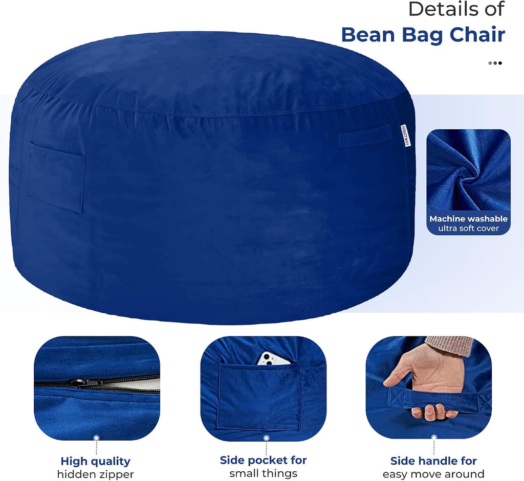 HABUTWAY Bean Bag Chair: Giant 5' Memory Foam Furniture Bean Bag Chair for Adults with Microfiber Cover 5Ft (Blue)