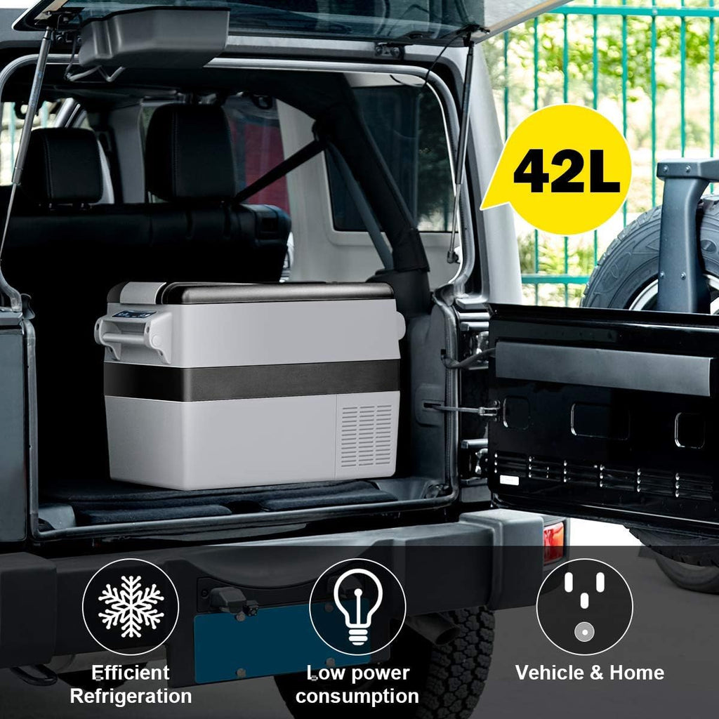 COSTWAY Car Refrigerator, 44-Quart Electric 12V/24V Car Cooler with 3 Levels, LCD Display, Shockproof Design, Travel RV Fridge for Camping, Truck Party
