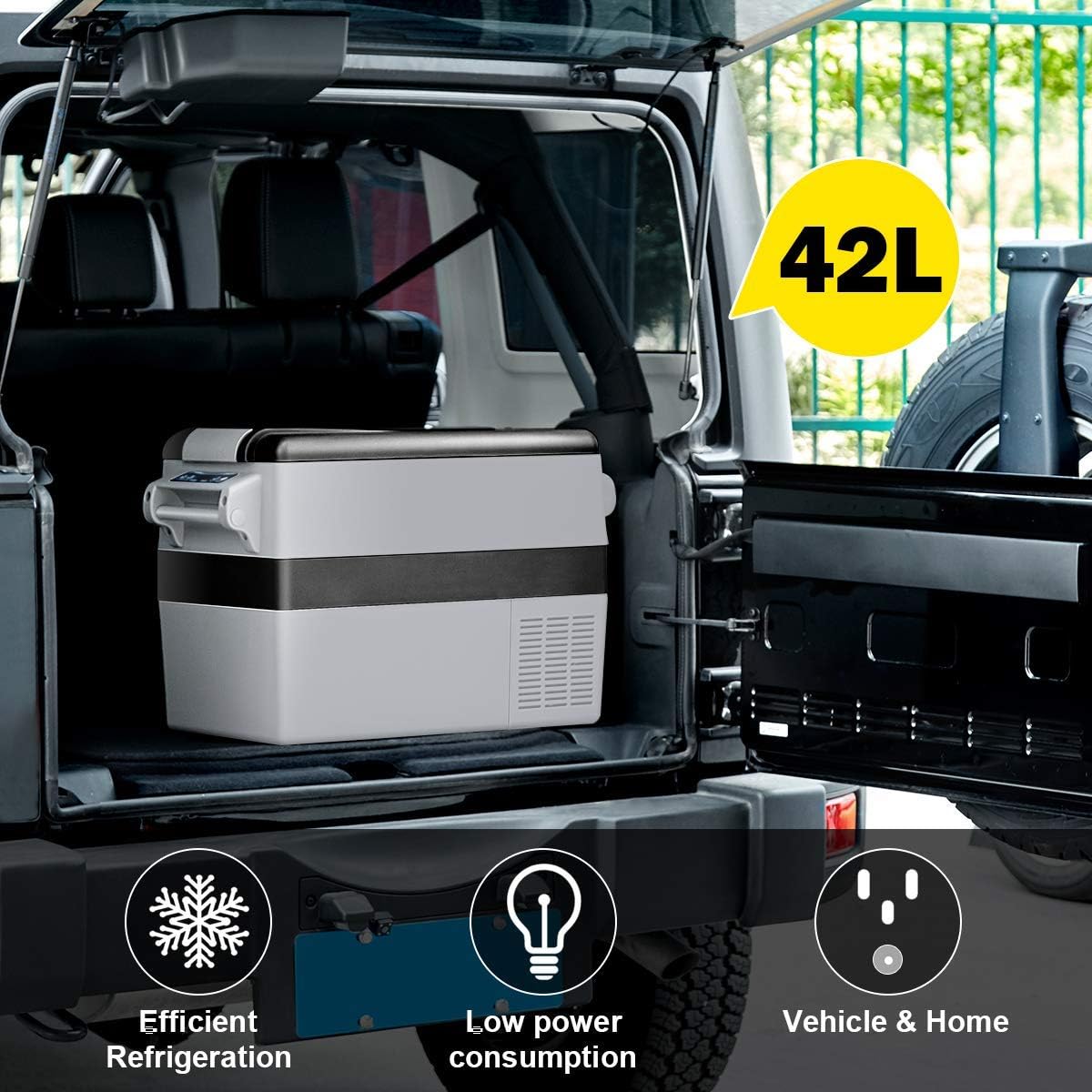 COSTWAY Car Refrigerator, 44-Quart Electric 12V/24V Car Cooler with 3 Levels, LCD Display, Shockproof Design, Travel RV Fridge for Camping, Truck Party