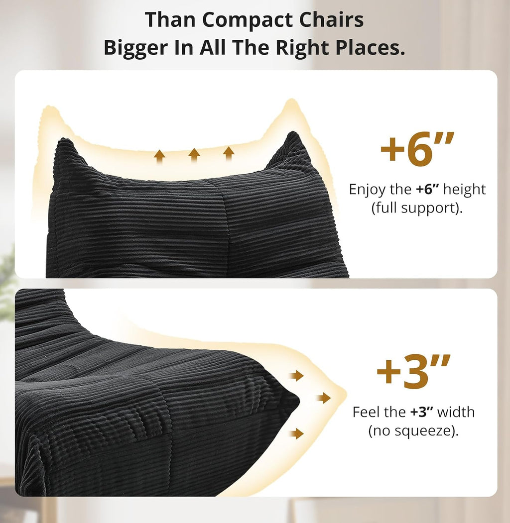 Bean Bag Chair - Corner Sofa, Fireside Chair Bean Bag Sofa Large Bean Bag Chair for Adults,Fireside Floor Couch for Living Room, Bedroom, Gaming (Yellow, Single) (Black, Single)