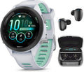 Garmin Forerunner 265S Music GPS Running 42 mm Smartwatch, Whitestone with AMOLED 1.1in Touchscreen Display Black Earbuds Bundle, White +Blk EarBuds