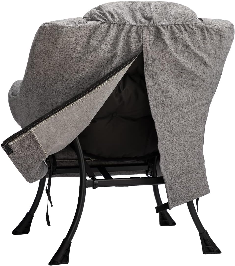 HollyHOME Lazy Chair with Armrest and Side Pocket, Comfy Accent Lounge Chair,Leisure Sofa Armchair for Living Room, Bedroom, Dorm, or Small Spaces, Oversized Reading Sofa Chair,Cotton-Linen Grey