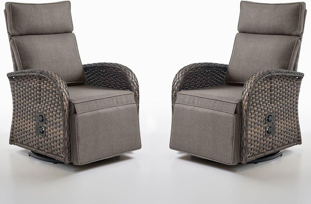 Belord Swivel Outdoor Recliner Chair Set of 2 - Reclining Patio Chair with Adjustable Backrest and Footrest, All-Weather Wicker Chaise Lounge Chair Outdoor for Pool Deck (Upgraded 2.0)