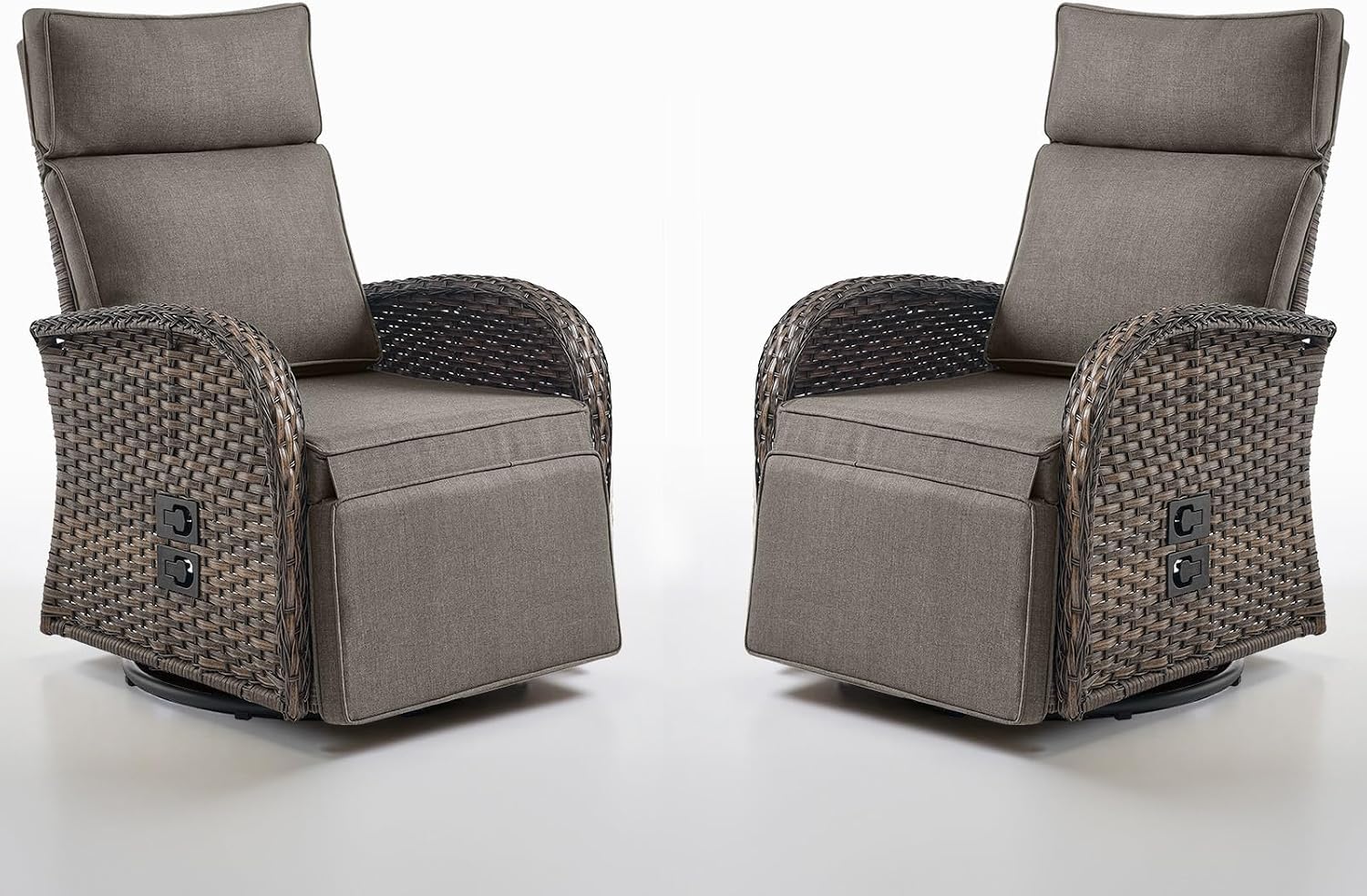 Belord Swivel Outdoor Recliner Chair Set of 2 - Reclining Patio Chair with Adjustable Backrest and Footrest, All-Weather Wicker Chaise Lounge Chair Outdoor for Pool Deck (Upgraded 2.0)