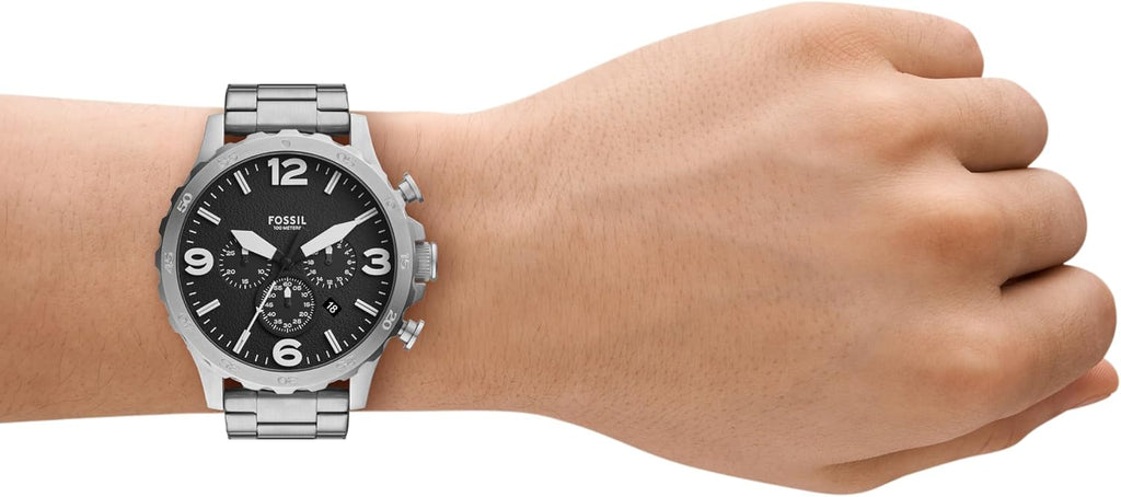 Fossil Men's Nate Quartz Watch, Oversized Stainless Steel Chronograph Watch for Men