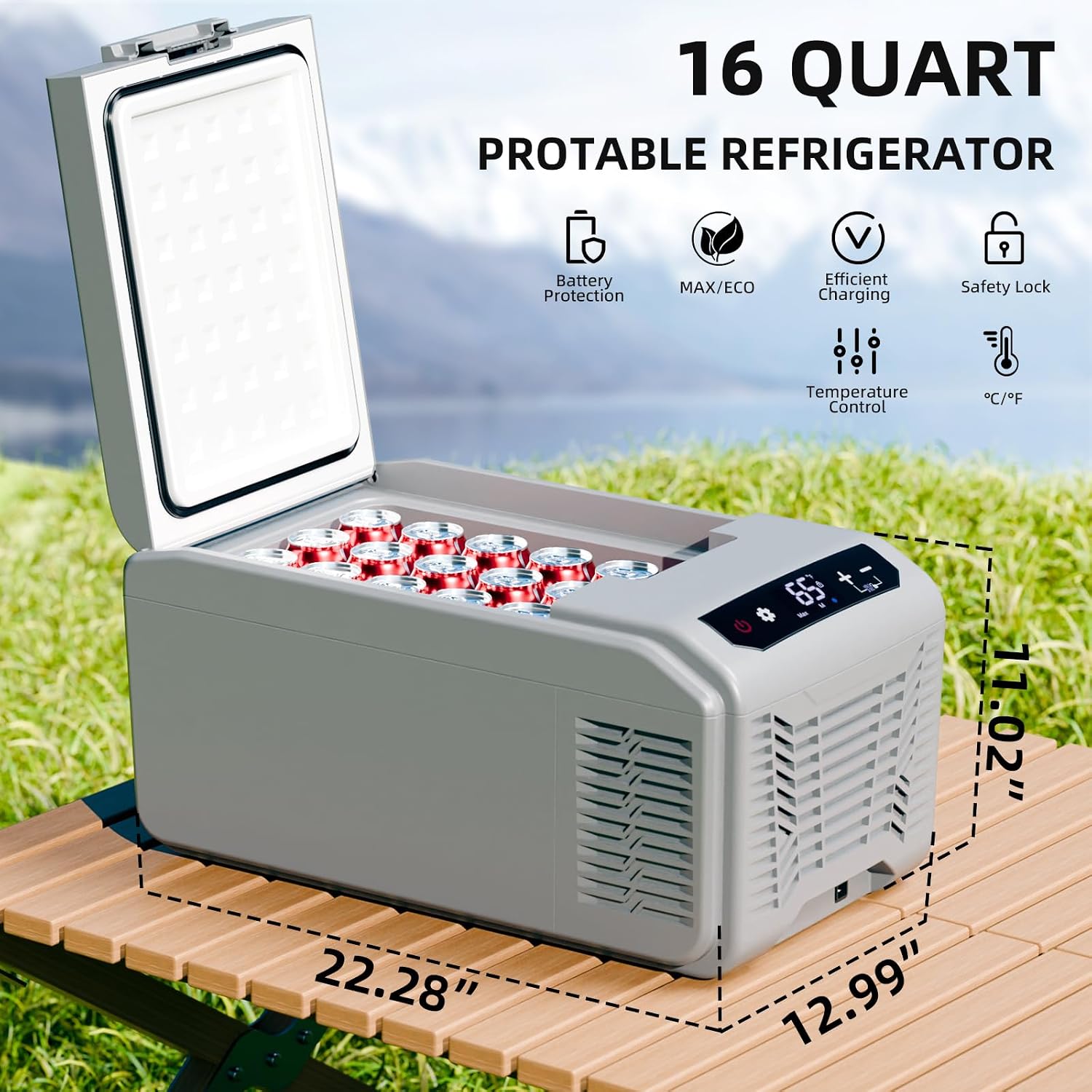 Antarctic Star Car Refrigerator, 12 Volt Car Fridge, 16 QT Portable Freezer Compressor Electric Cooler For Car, Control Panel with Lock, -4℉-68℉ 12V DC & 100V AC for Car/RV/Camping/Travel