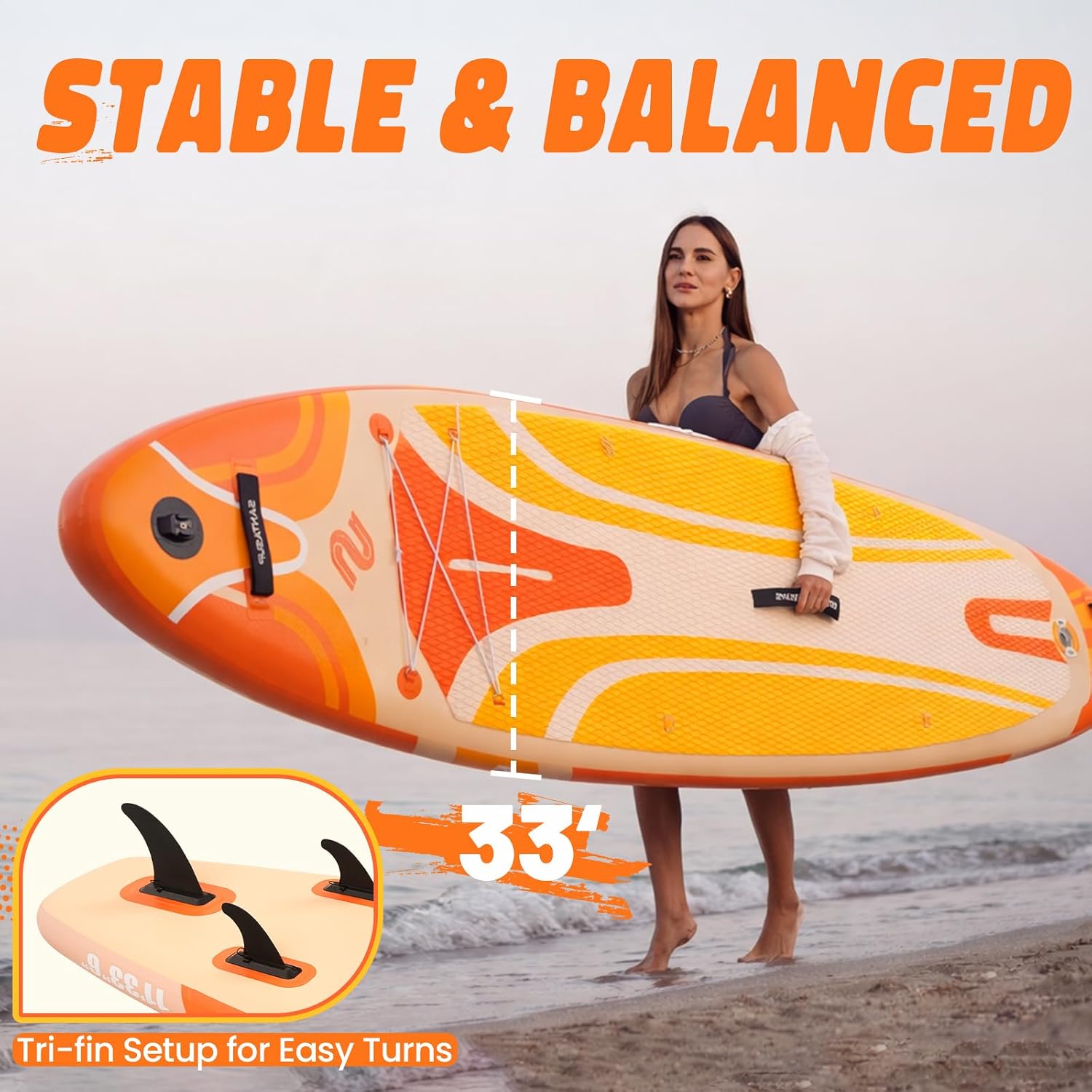 10'6'/11'Wide Inflatable Stand Up Paddle Board for Adults & Youth of All Skill Levels, with Premium SUP Paddleboard Accessories, Anti-Slip EVA Deck