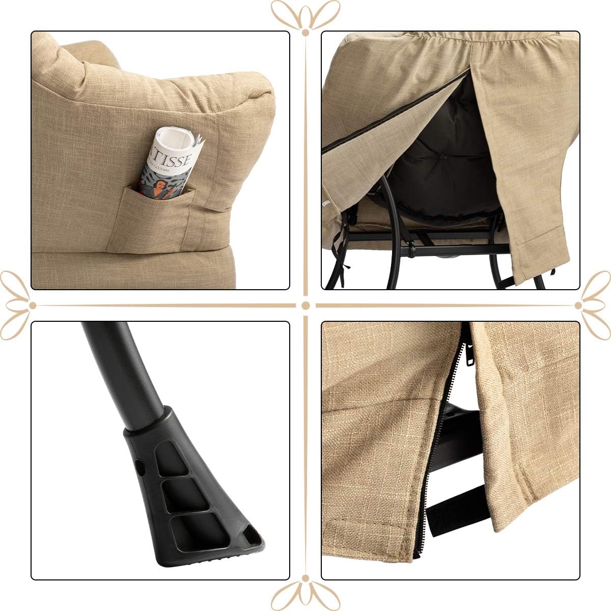 HollyHOME Lazy Chair with Armrest and Side Pocket, Comfy Accent Lounge Chair,Leisure Sofa Armchair for Living Room, Bedroom, Dorm, or Small Spaces, Oversized Reading Sofa Chair,Cotton-Linen Tan