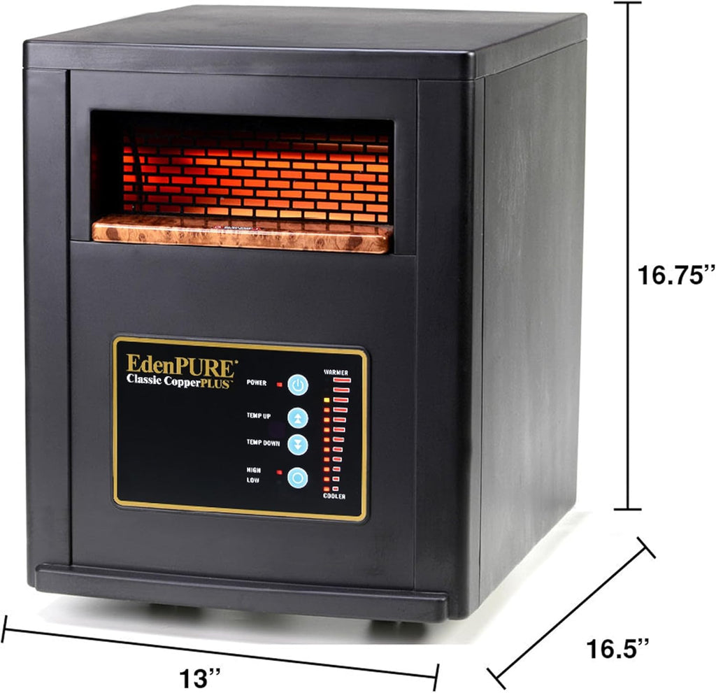 EdenPURE Classic CopperPLUS Infrared Heater — 1500 W Energy-Efficient Zone Heater for Large Rooms up to 1000 sq ft — Quiet Operation, Cool-Touch Safety, Portable Comfort for Home, Bedroom or Office