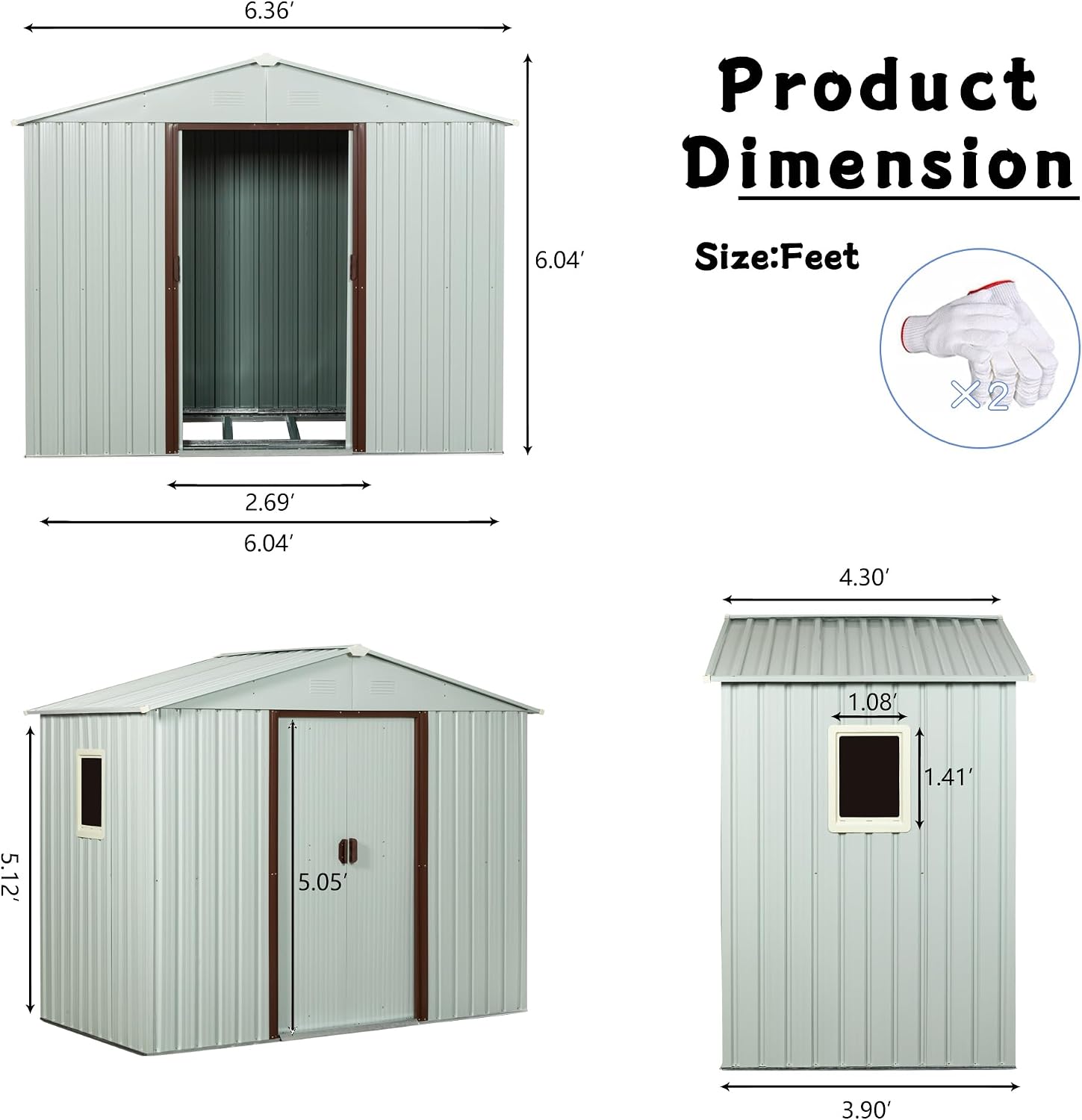 6 x 5 FT Outdoor Storage Shed, Metal Garden Shed with Floor Frame, Tool Shed Outdoor Storage with Lockable Sliding Doors & Window & Air Vents, Storage House Waterproof for Backyard, Lawn, White