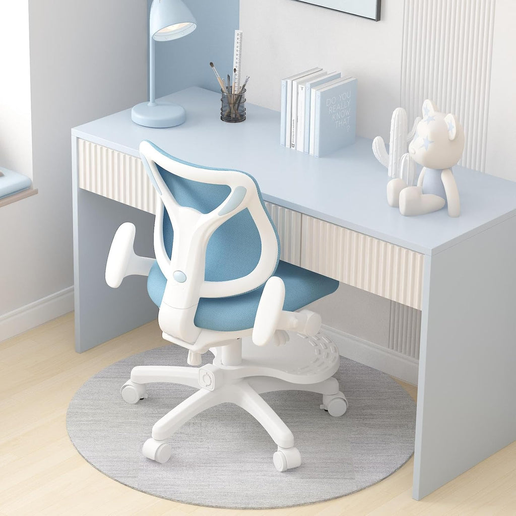 Desk Chair, Ergonomic Study Chair for Kids with Lumbar Support and Footrest, Adjustable Height, Flip-Up Armrests, Mesh Student Chair with Adjustable backrest, Model Deer (Blue)