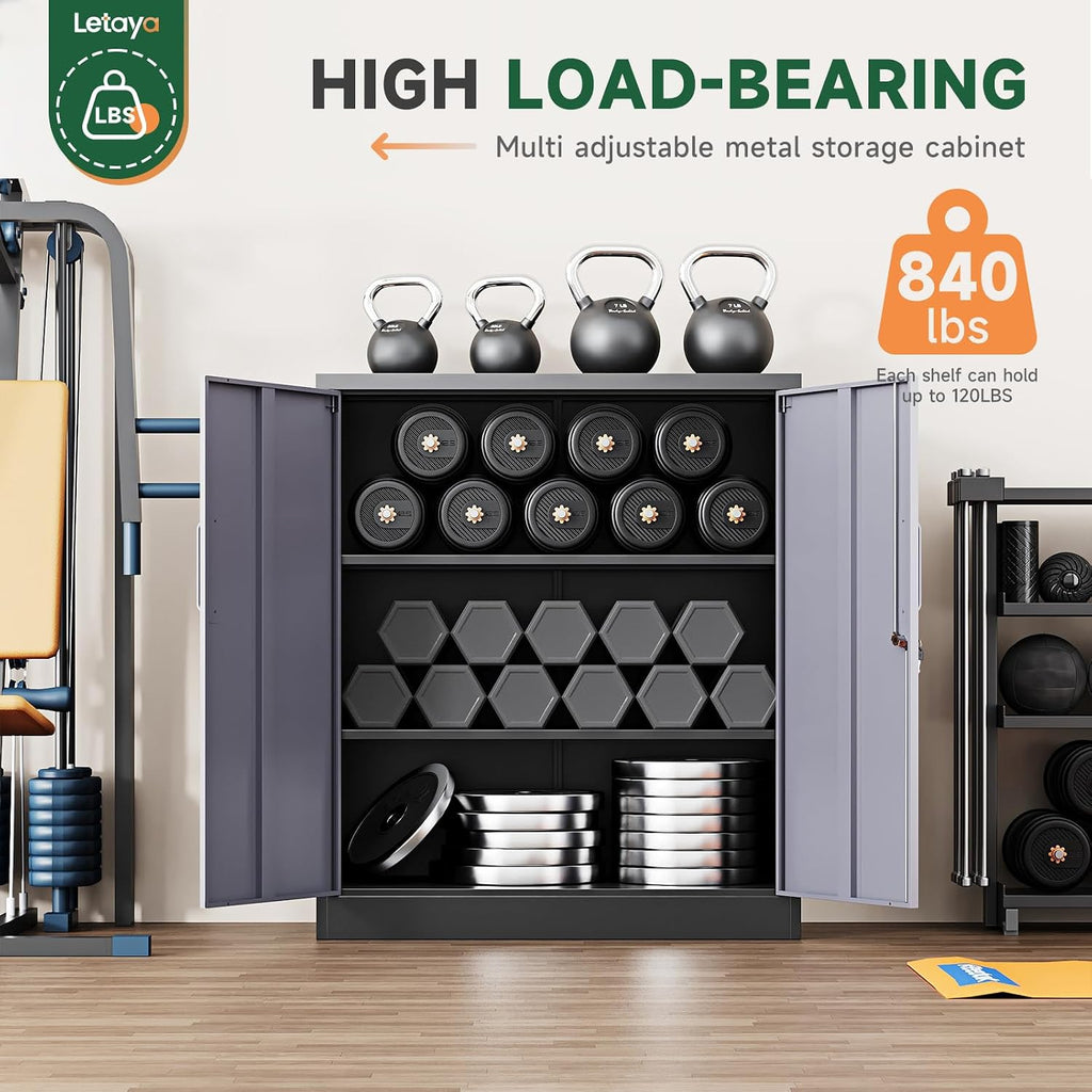 Letaya Metal Storage Cabinets with Lock Door and Shelves, Steel Garage Tool Cabinets for Home,Office, Warehouse,Lockers (36'-Black&Gray)