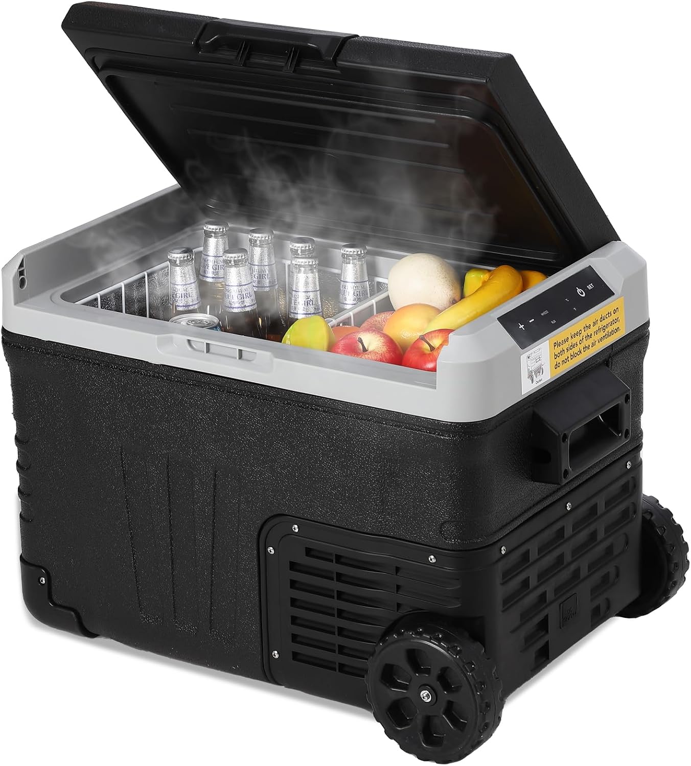 12 Volt Refrigerator, 37QT(35L) 12V Car Refrigerator, Portable Fridge Freezer Electric Cooler Dual Zone 12V/24V DC 110-240V AC, -4℉～68℉, Car Fridge with Wheels Baskets for Car, RV, Boat, Camping, Home