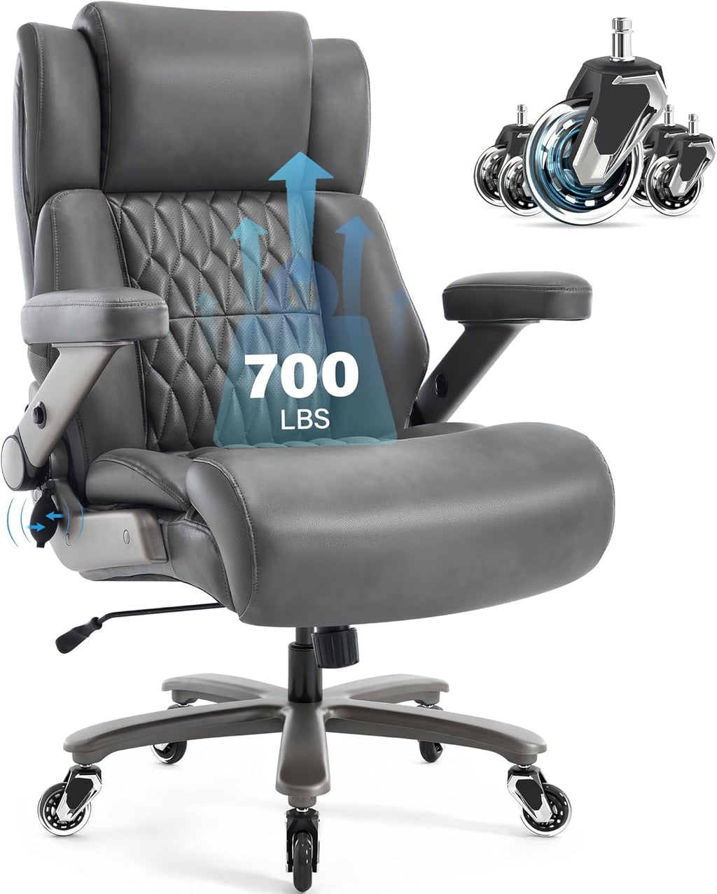 Big and Tall 700lbs Office Chair - Adjustable Lumbar Support 3D Flip Arms Heavy Duty Metal Base&Wheels, High Back Large Executive Computer Desk Chair, Thick Padded Ergonomic Design for Back Pain