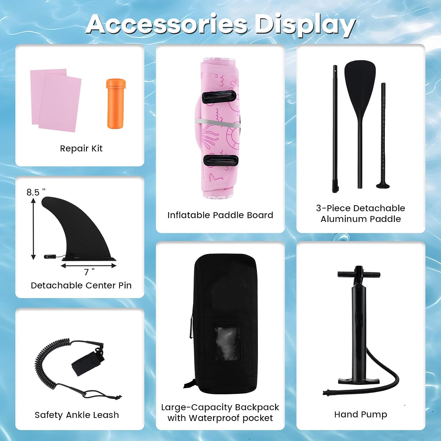 KOTEK 10FT/11FT Inflatable Paddle Board, SUP Paddleboard with Hand Pump, Safety Leash, Repair Kit, Carry Bag, Non-Slip EVA Deck, Stand Up Paddle Board for Youth & Adults