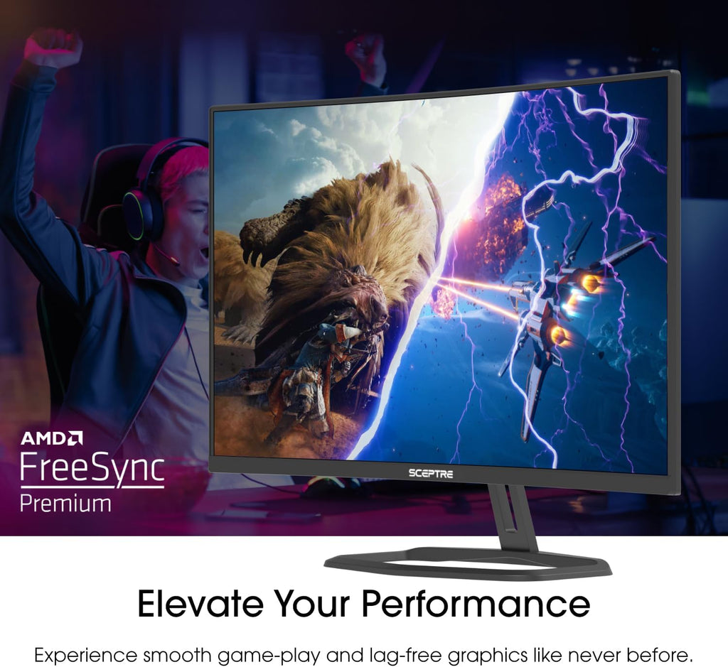 Sceptre Prime Curved 32 inch Gaming Monitor 1080p DisplayPort up to 260Hz 1500R FreeSync Premium 1ms Build-in Speakers, Machine Black 2026 (C325B-FW260D Series)