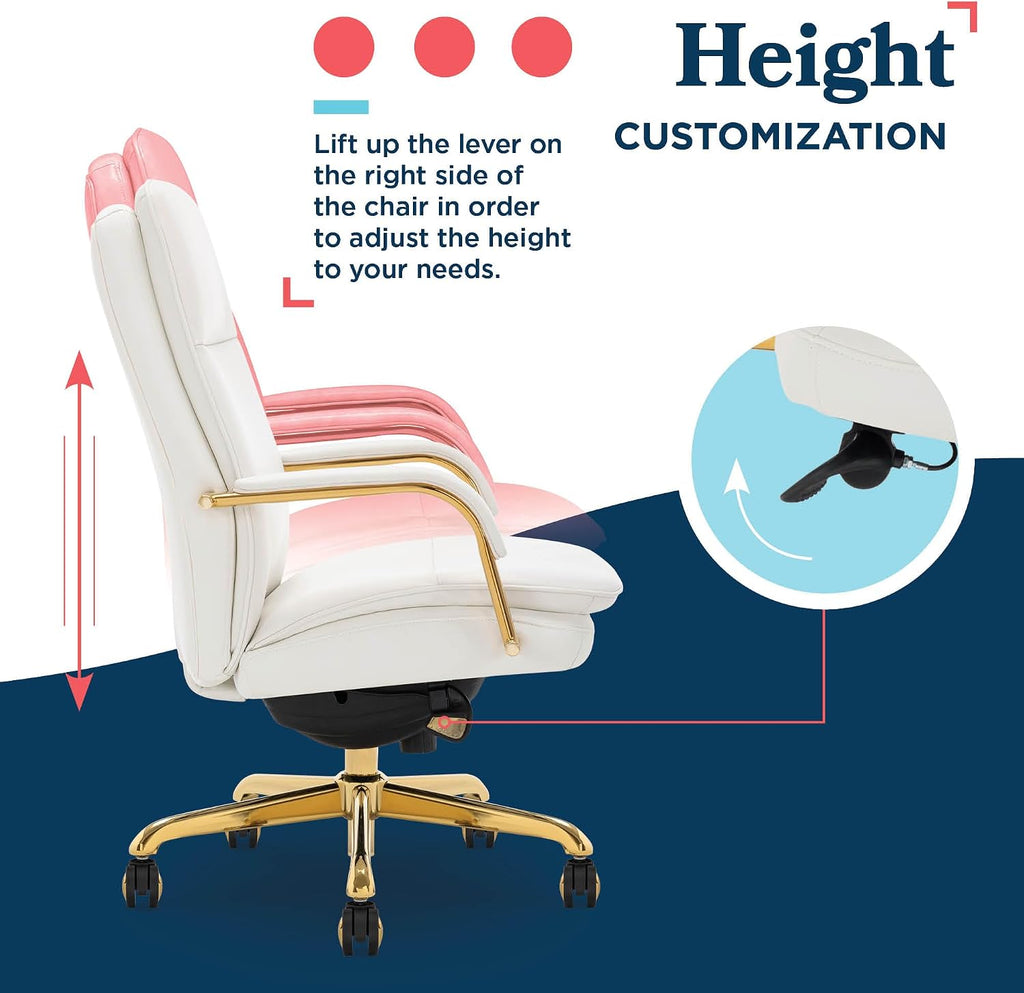 La-Z-Boy Opus Ergonomic Bonded Leather Swivel Executive Chair, White and Gold (CCHR10015A)