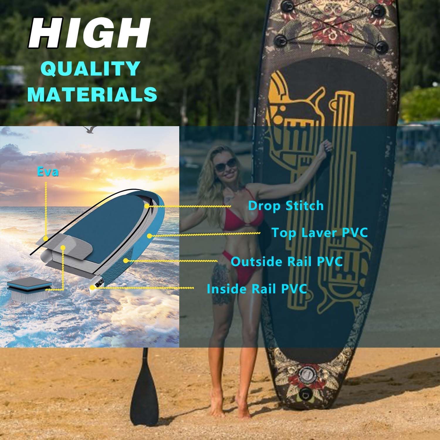 Inflatable Paddle Board 10'6''/11' Wide, Standup Paddle Board for Adults, with Premium SUP Accessories - 3 Fins, Adjustable Paddle, Safety Leash & Waterproof Phone Bag (GNR 11'5 * 33''*6'')