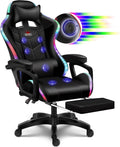 RGB Gaming Chair with Speakers and Massage, Racing Computer Chair with Massage and Footrest for Office or Gaming. (All Black)