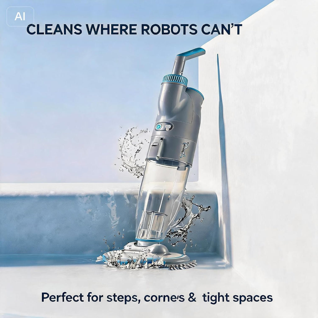 50 Handheld Pool Vacuum, Dual Filtration Cleaner for Above Ground Pools, 32 GPM Strong Suction for Leaves, Sand & Debris, 60-Min Runtime, Ideal for Steps, Corners & Spa