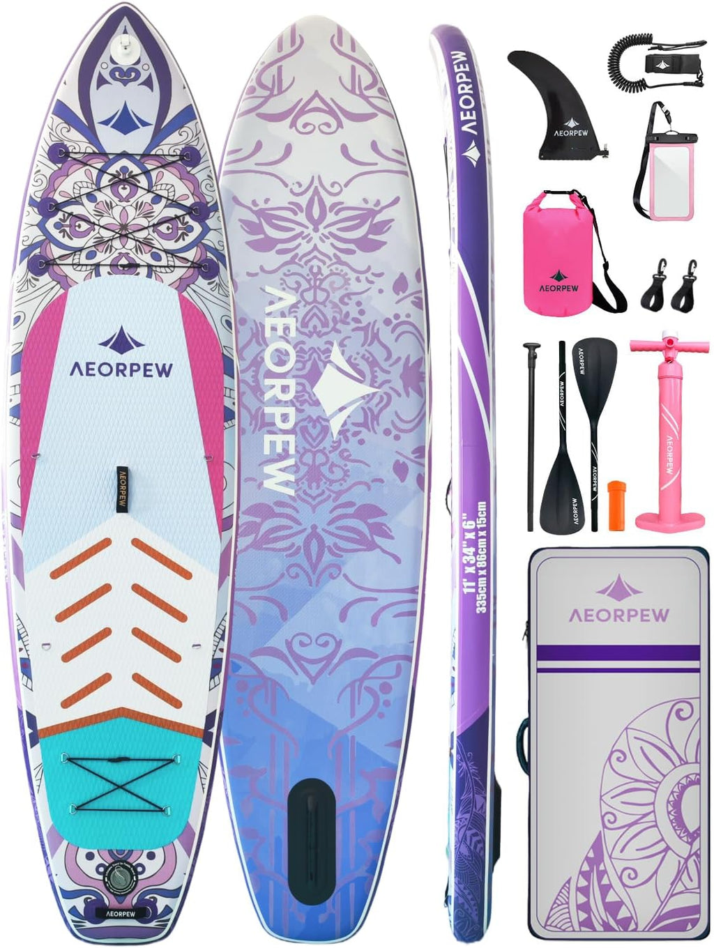 34'' Wide Inflatable Paddle Board for Women with Premium Paddle Boards Accessories, Adj SUP Paddle, 100L Backpack, Suitable for Versatile SUP Boards of All Skills Levels
