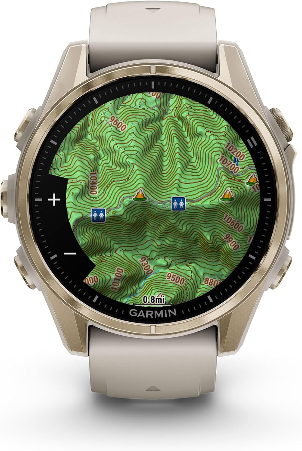 Garmin Fenix 8 Premium Multisport GPS Running Smartwatch, 43 mm | AMOLED, Dive-Rated, Built-in Flashlight | Soft Gold with Dark Sandstone Band with Signature Series Charging Stand