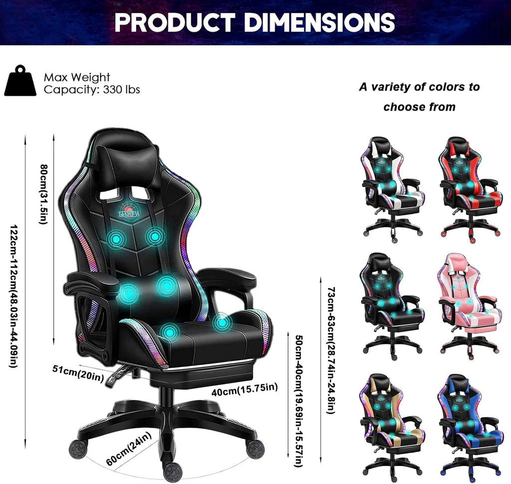 Gaming Chair with Speakers Gamer Chair LED Lights PU Leather Recliner Chair 360°Swivel Function Ergonomic Video Game Chairs with Headrest Armrest Massage Office Chair Computer Chair,Pink