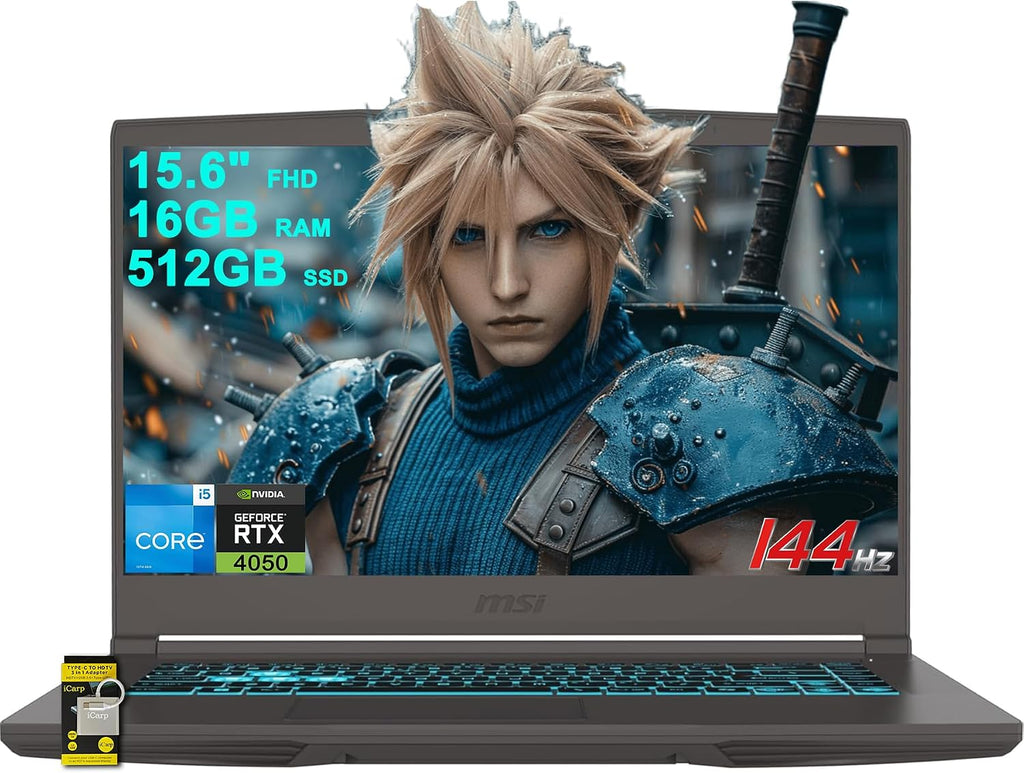 msi Thin 15 Gaming Laptop 15.6' FHD IPS 144Hz Intel Octa-core i5-13420H (> i7-11800H) 16GB RAM 512GB SSD GeForce RTX 4050 Backlit Type-C Win11 ICP Hub