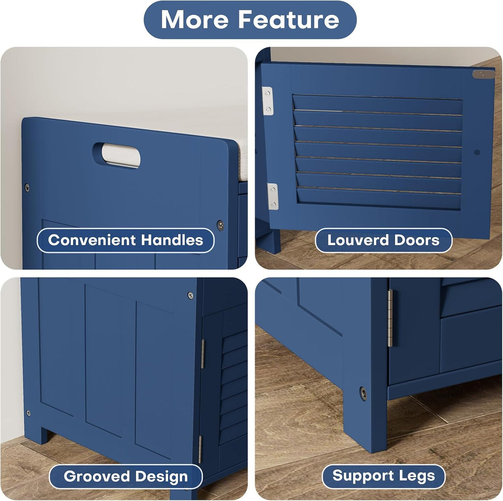 WARMHONIU Shoe Storage Bench with Lift Top Storage, Entryway Bench with Cushioned Seat, Adjustable Shelf, 2 Tier Shoe Rack with Doors for Entryway, Bedroom, Hallway, Mudroom, Blue