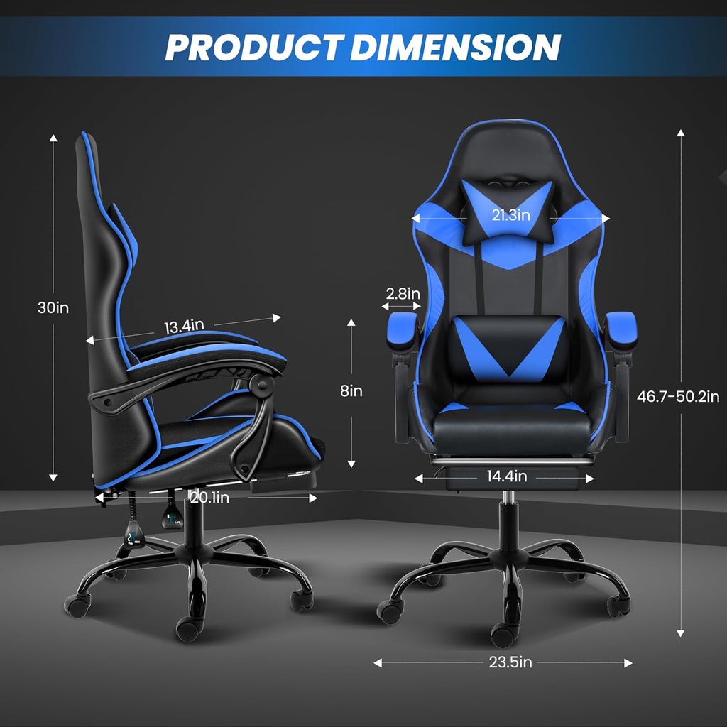 YSSOA Gaming Chair, Computer Chair with Footrest, Height Adjustable & 90°-135° Tilt Function, Swivel Recliner Ergonomic Racing Style Video Game Chair with Lumbar Support (Black/Blue)