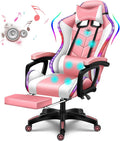 Gaming Chair with Speakers Gamer Chair LED Lights PU Leather Recliner Chair 360°Swivel Function Ergonomic Video Game Chairs with Headrest Armrest Massage Office Chair Computer Chair,Pink