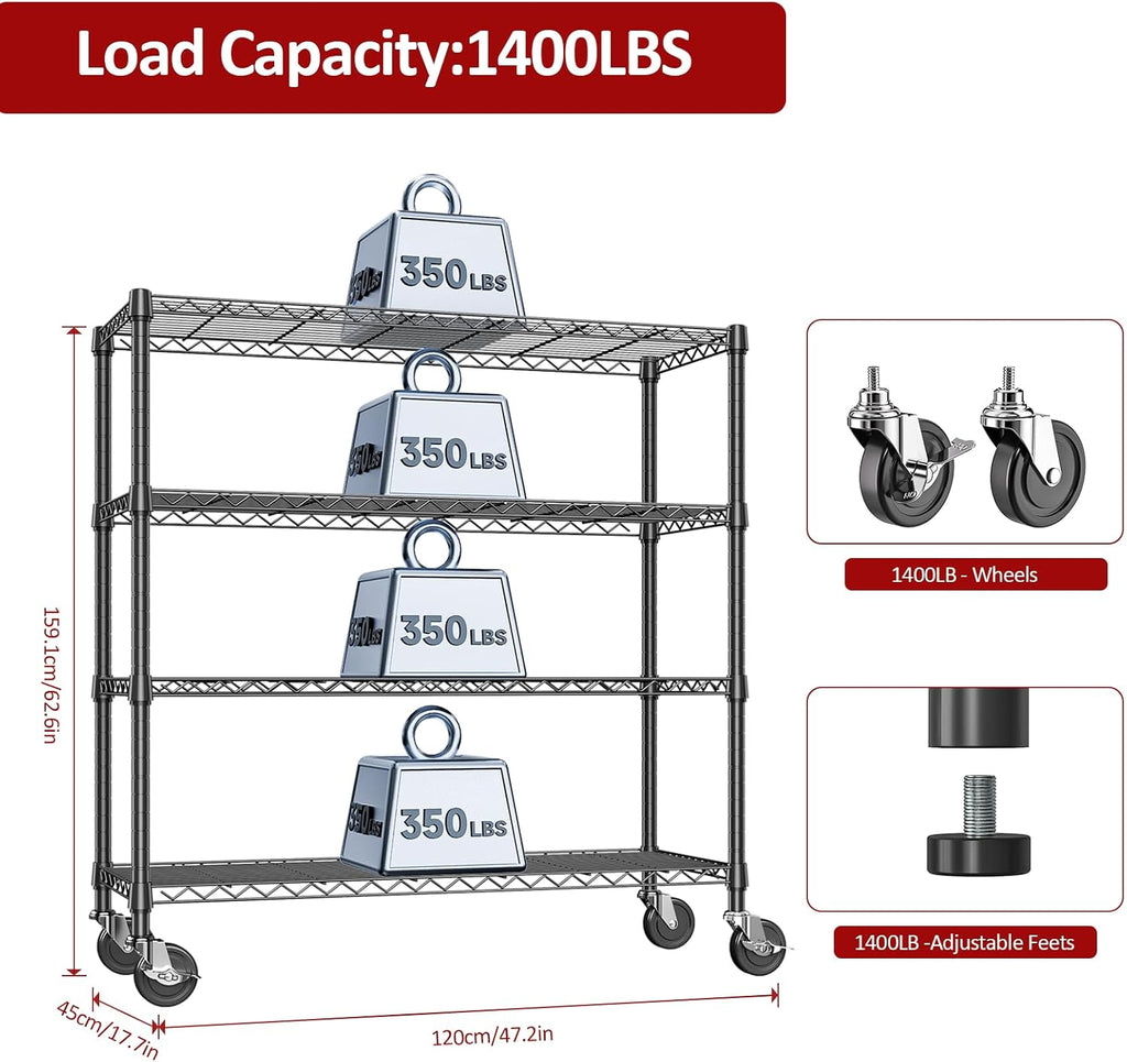 IZEUK 4-Tier Adjustable Heavy Duty Metal Storage Shelving Unit, Wide Utility Rack Organizer for Garage, Kitchen, Office, Basement, Warehouse (Black, 15.7' D x 33.5' W x 70.5' H)