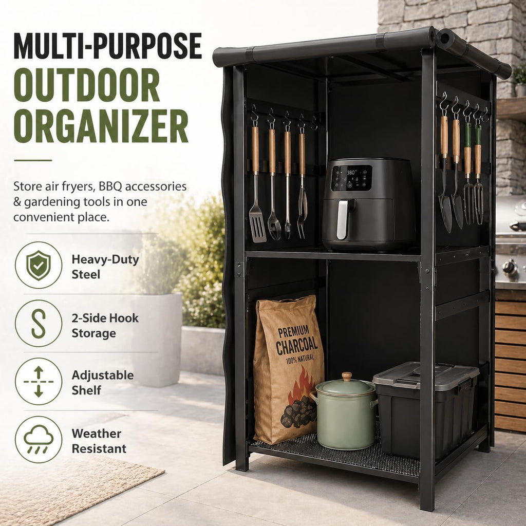 53in Storage Cabinet Station for Solo Stove Yukon/Bonfire/Ranger and more Smokeless Fire Pit Accessories with Waterproof Cover,Adjustable Firewood Storage Racks for Patio Logs and Fire Pit Accessories