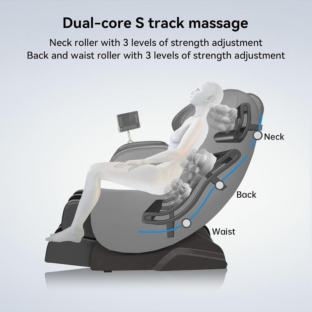 Real Relax Massage Chair Full Body of Dual Core S Track,Zero Gravity Realiner with App Control,Bluetooth,Foot Roller,Home or Office Use,Black and Gold