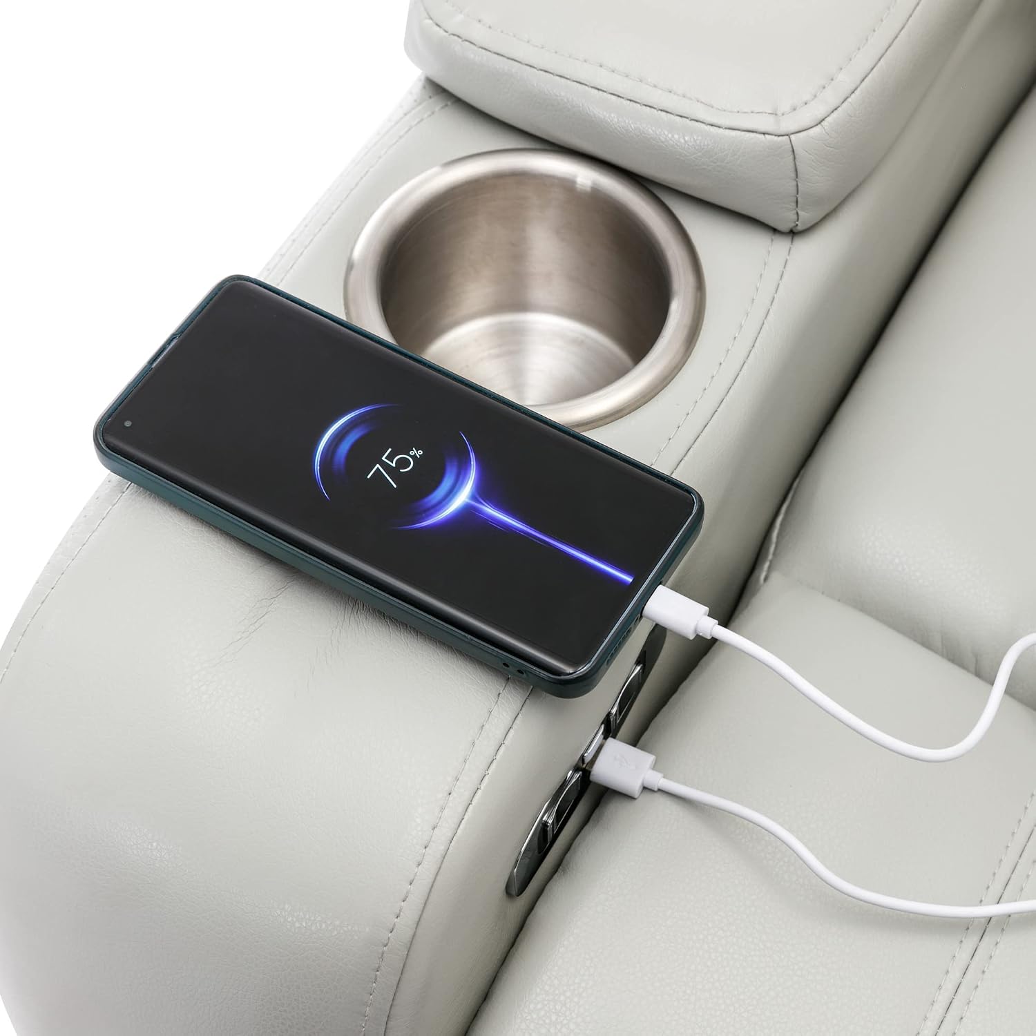 Merax Power Motion Recliner with USB Charging Port and Hidden Arm Storage, Home Theater Seating with Convenient Cup Holder Design,and Stereo(Light Grey)