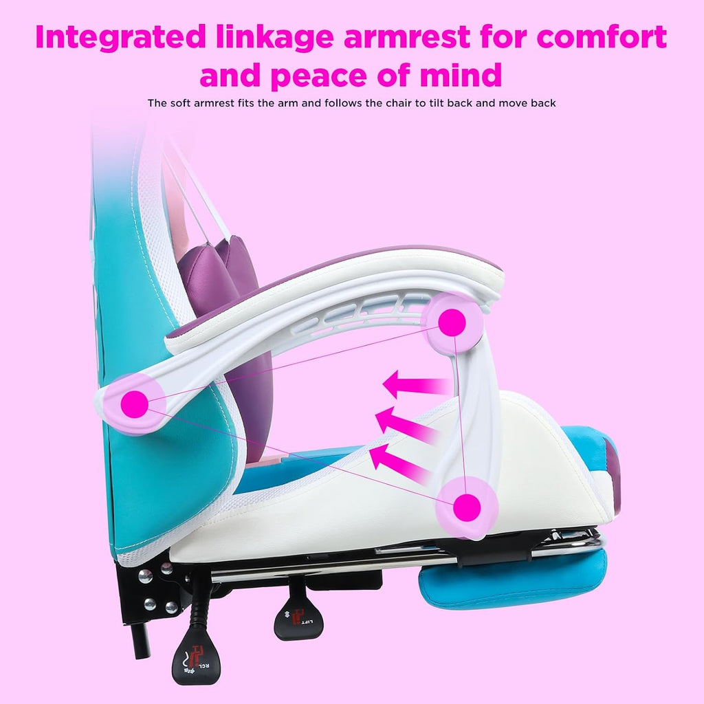 Gaming Chairs for Adults Racing Style Computer Chair Ergonomic, Gamer Chairs for Adults Remote Control, High Back Reclining Office Gaming Chair with Footrest and Headrest (Purple)
