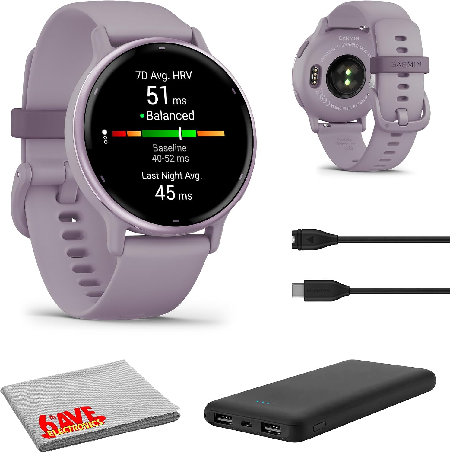 Garmin Vivoactive 5 Fitness Tracker Smart Watch for Men & Women with Metallic Orchid Bezel w/Orchid Case and Silicone Band with Bright 1.2' AMOLED Touchscreen Display and 11 Days Battery Life