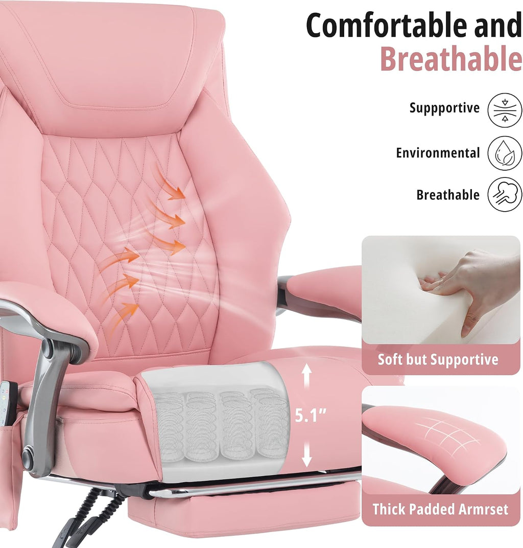 Massage Office Chair with Heat & Footrest, Ergonomic Reclining Executive Desk Chairs with 6-Point Vibration, PU Leather Computer Chair for Home Office or Gaming