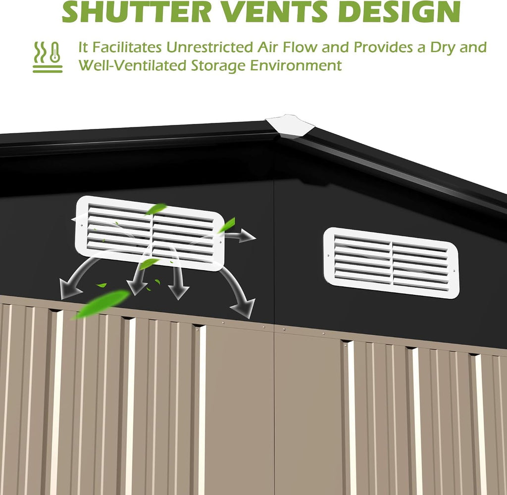 8×10 FT Metal Tool Storage Shed with Window, Weather Resistant Outdoor Storage Shed with Lockable Double Doors for Backyard, Patio Lawn, Garden