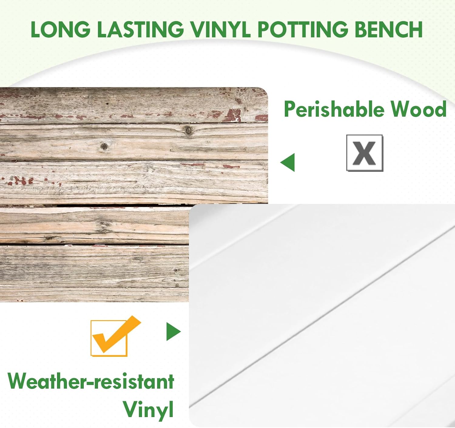 EAGLE PEAK Potting Bench, Weatherproof Vinyl Potting Table for Outdoor & Indoor Use, Easy Clean Garden Workstation with Storage Shelves, White, 40'
