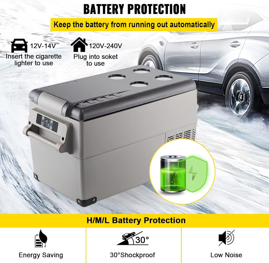 VEVOR Portable Refrigerator 37 Quart(35 Liter),Travel,Car Refrigerator Dual Zone with 12/24v DC & 110-240v AC for Camping, Fishing,12 Volt Refrigerator App Control(-4℉~68℉), Outdoor or Home Use